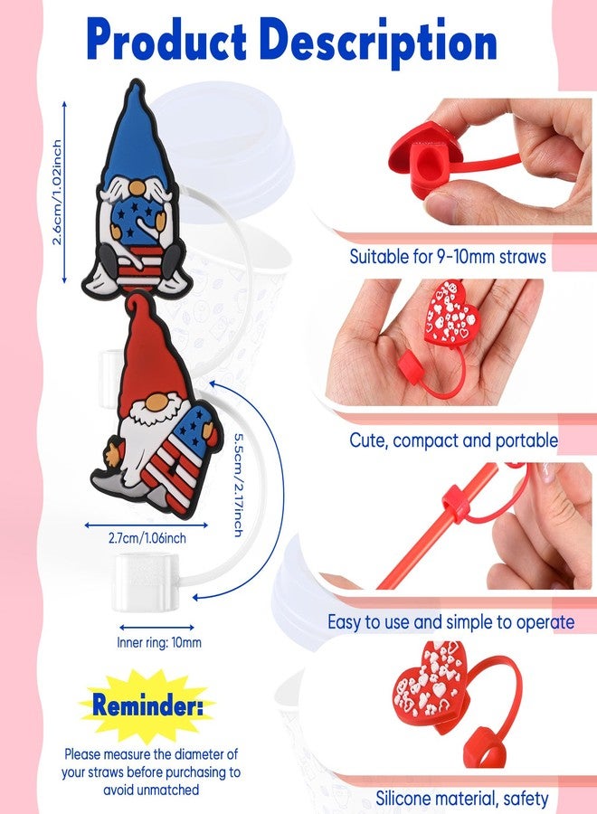 Ninehaoou 48 Pcs Holiday Straw Covers Cap Party Festival Cute Silicone Drinking Straws Tips Cover Toppers Tumblers Reusable for 9-10mm Accessories Christmas Halloween Easter Independence Day Gifts - Image 3
